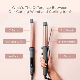 Hairitage Curl Envy size comparison beside a hand to show barrel length and travel-friendly design