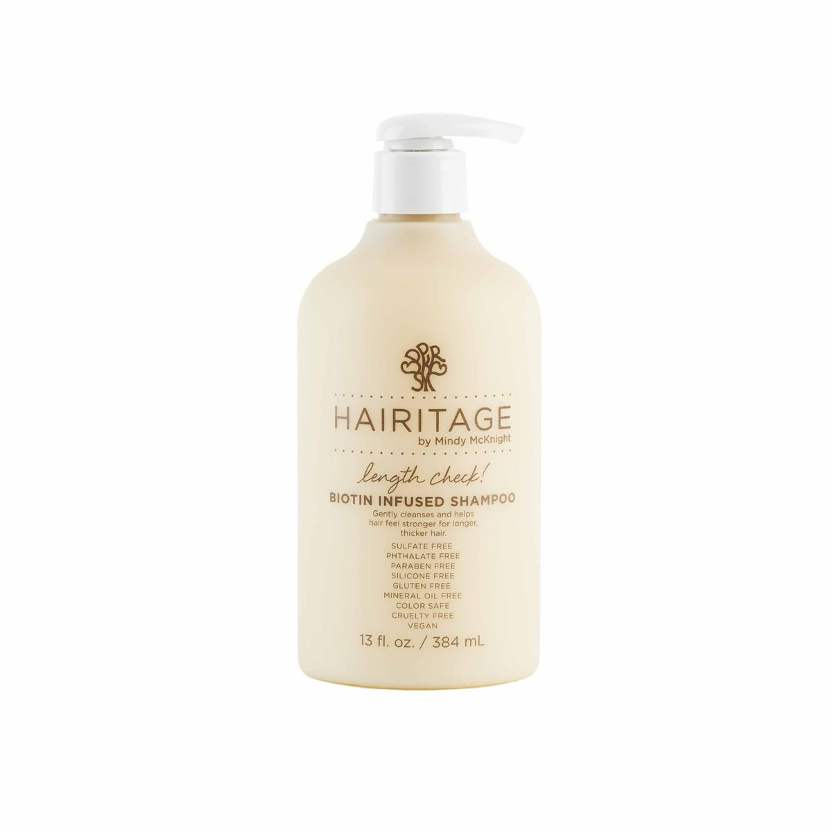 Hairitage front bottle showing label and volume for clear product identification and benefit