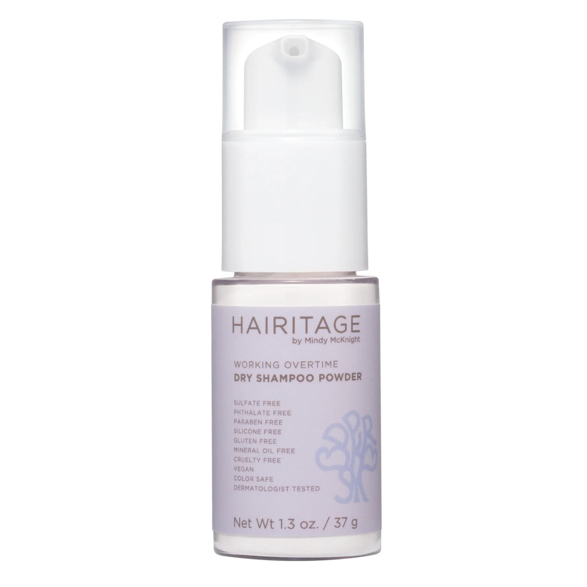 Hairitage front packaging showing travel-size dry shampoo and mattifying benefit