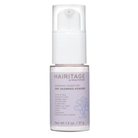 Hairitage front packaging showing travel-size dry shampoo and mattifying benefit