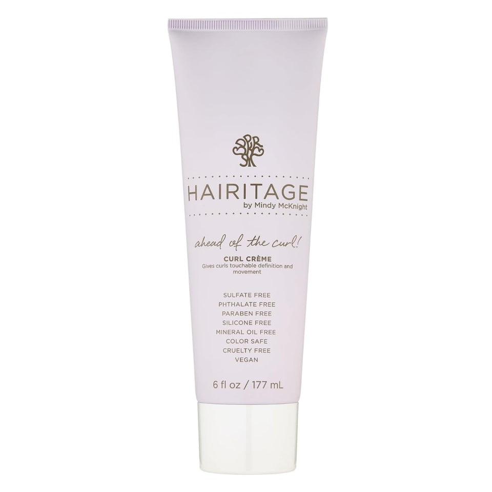 Hairitage front jar view showing brand and benefits for defined curls