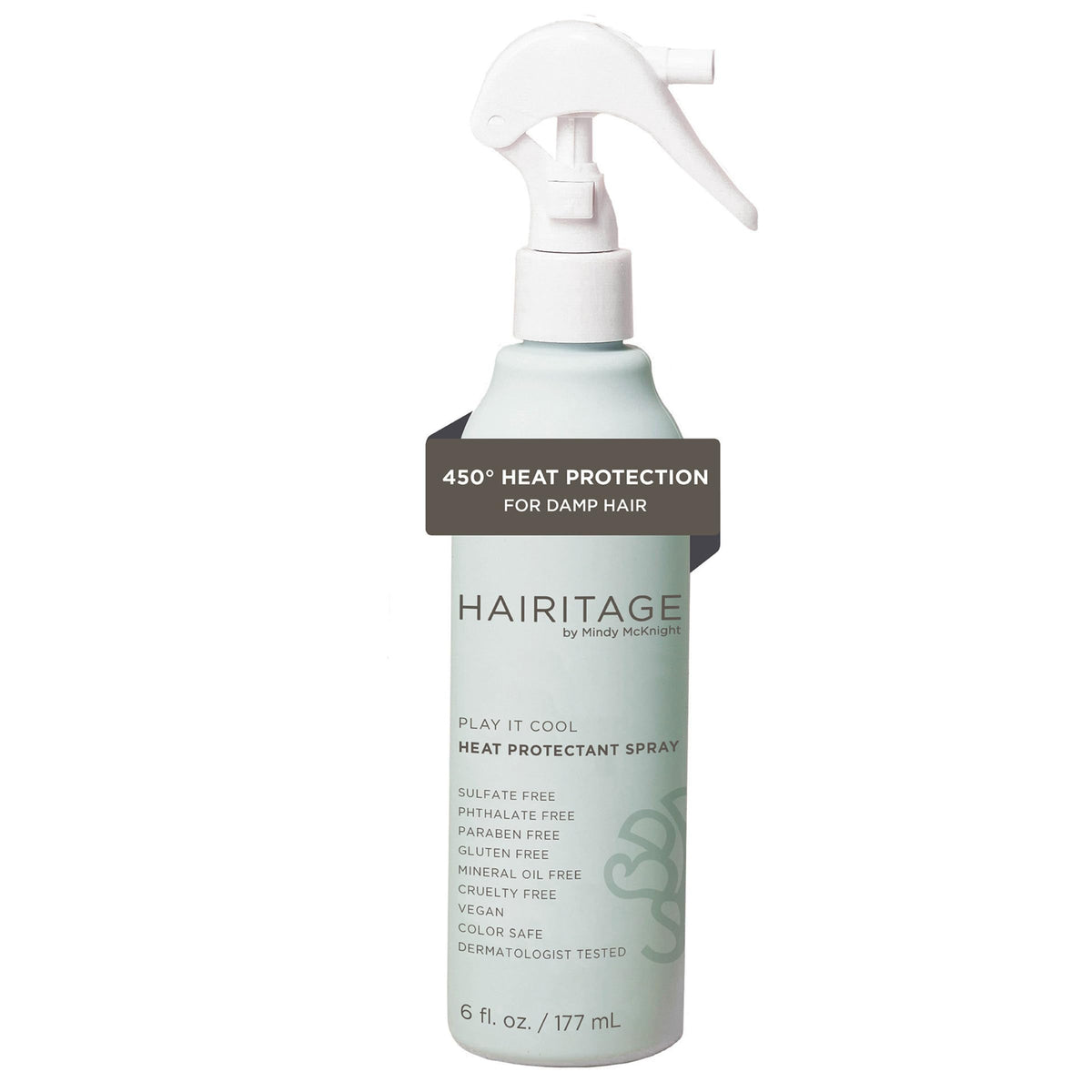 Hairitage front packaging showing 6 fl oz spray and protection claims