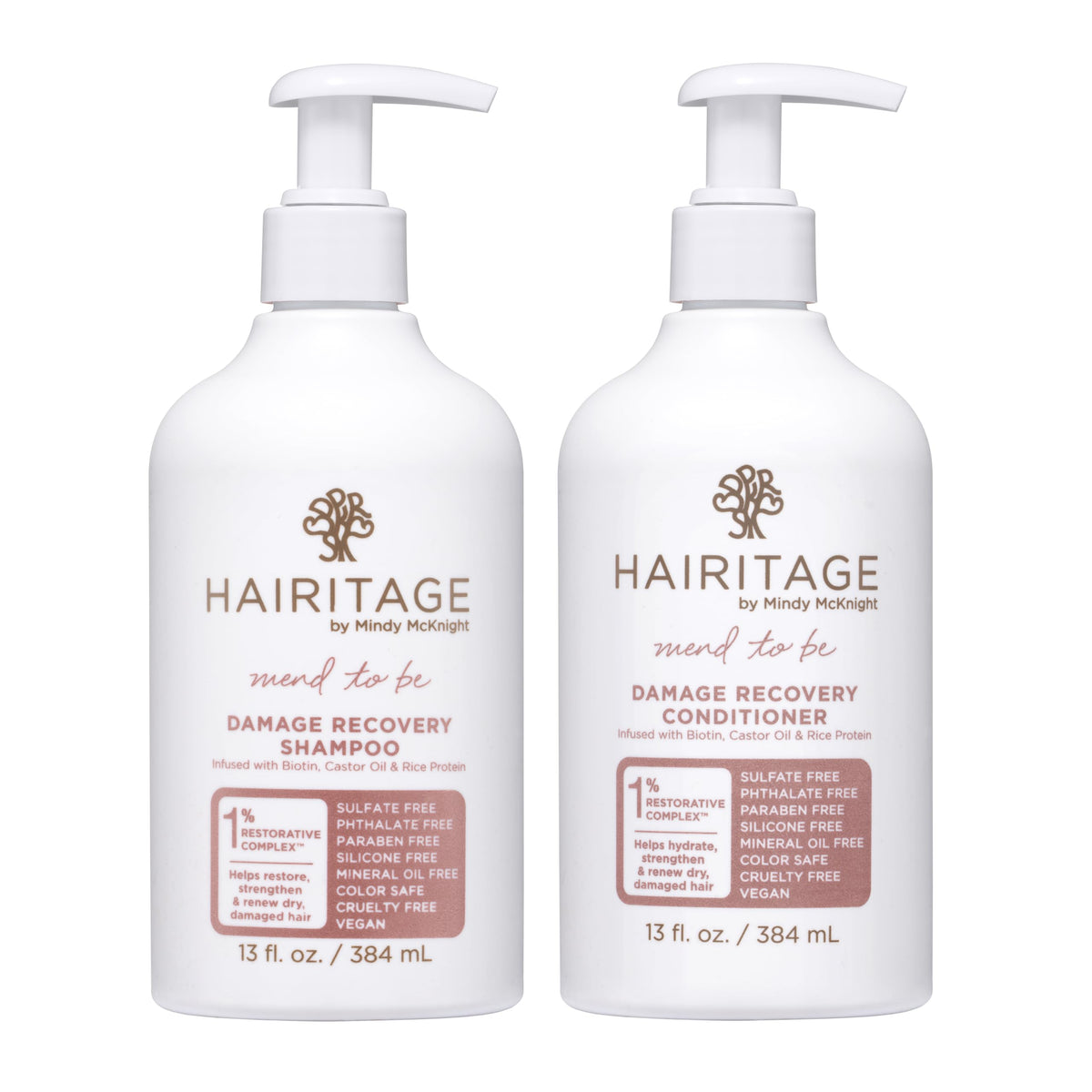 Hairitage front packaging showing shampoo and conditioner for easy identification and benefits