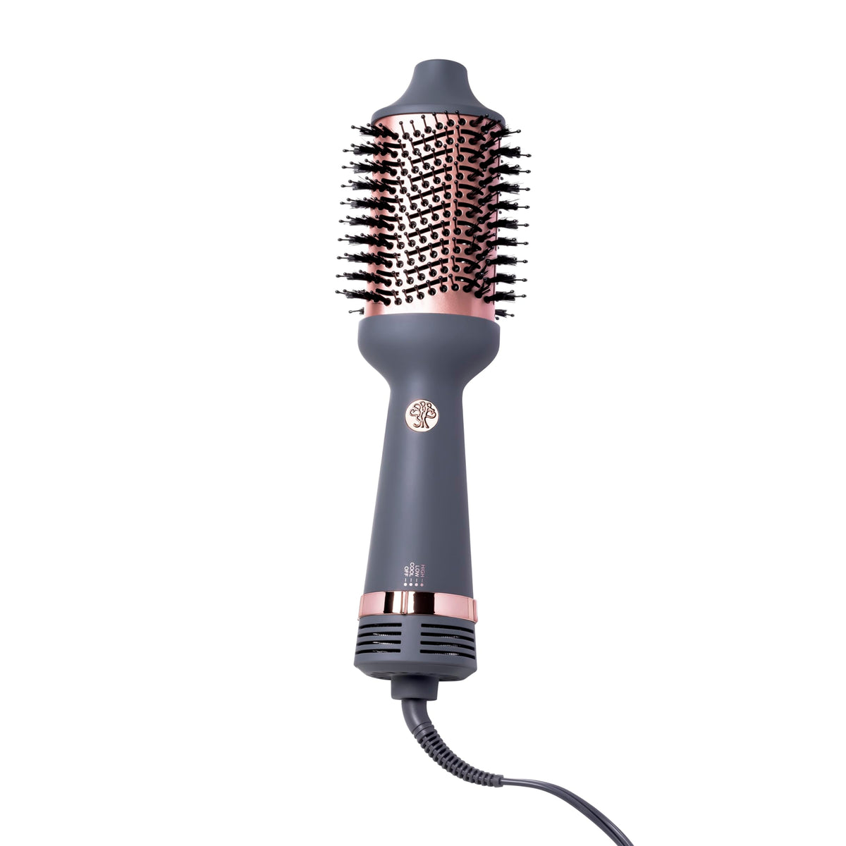 Hairitage front view of volumizing brush showing matte grey finish for easy handling