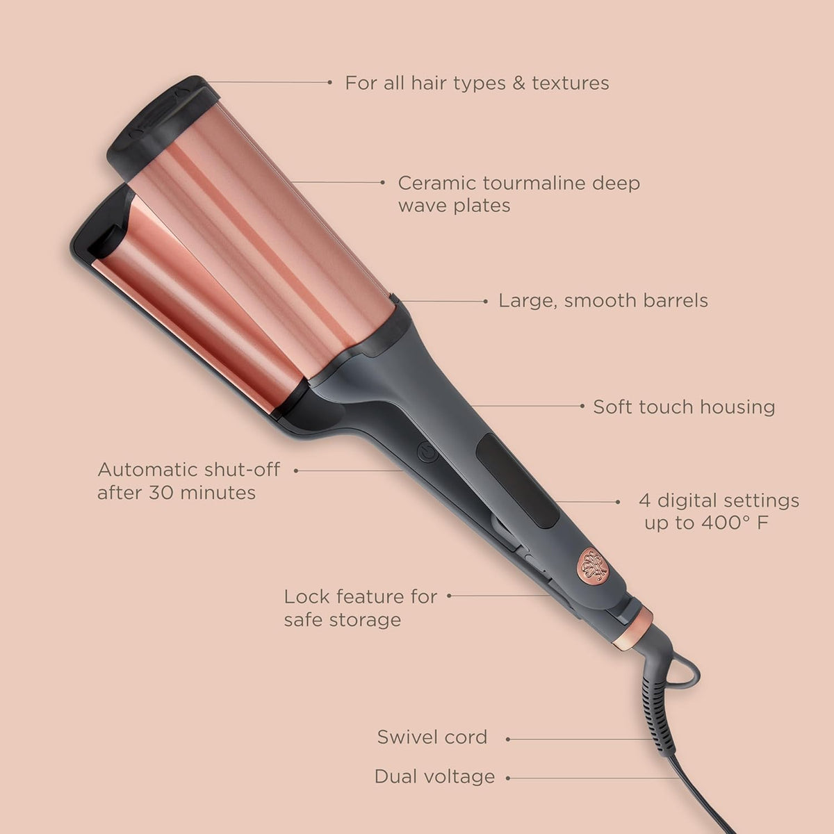 Hairitage waver in use creating loose beach waves, faster styling with more volume