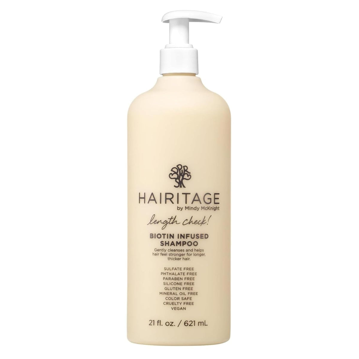 Hairitage front bottle showing branding and volumizing benefit