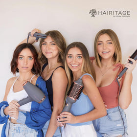 Hairitage lifestyle bathroom vanity setup showing professional results at home