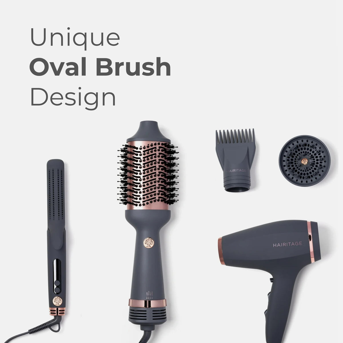 Hairitage size and scale next to hand showing compact, travel-friendly design