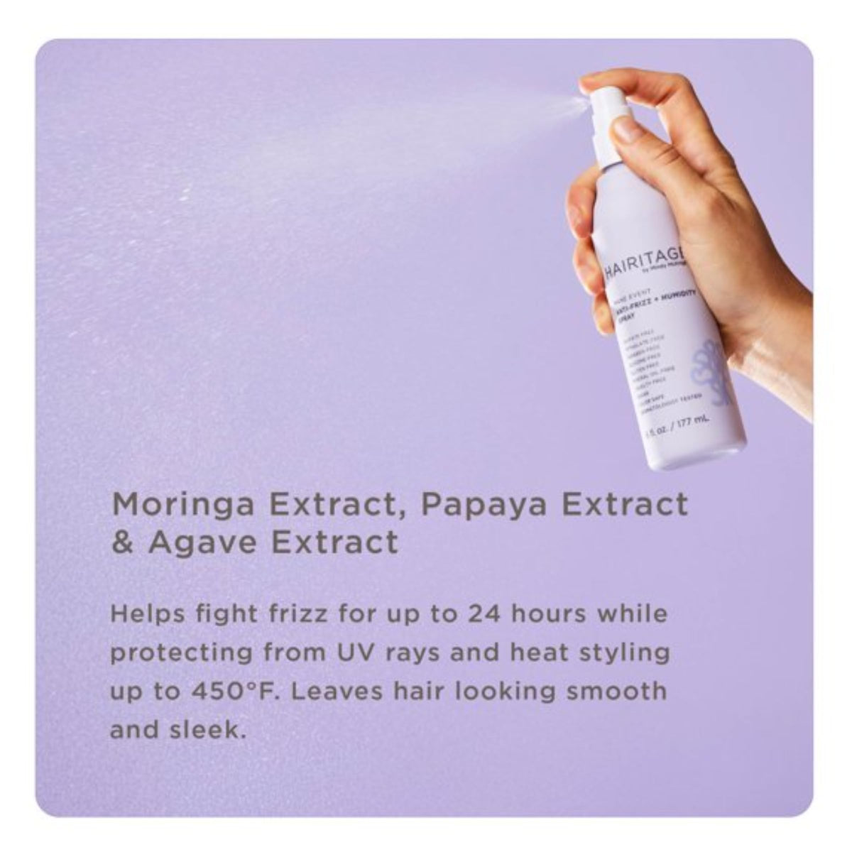 Hairitage texture and finish showing smooth shiny strands after use