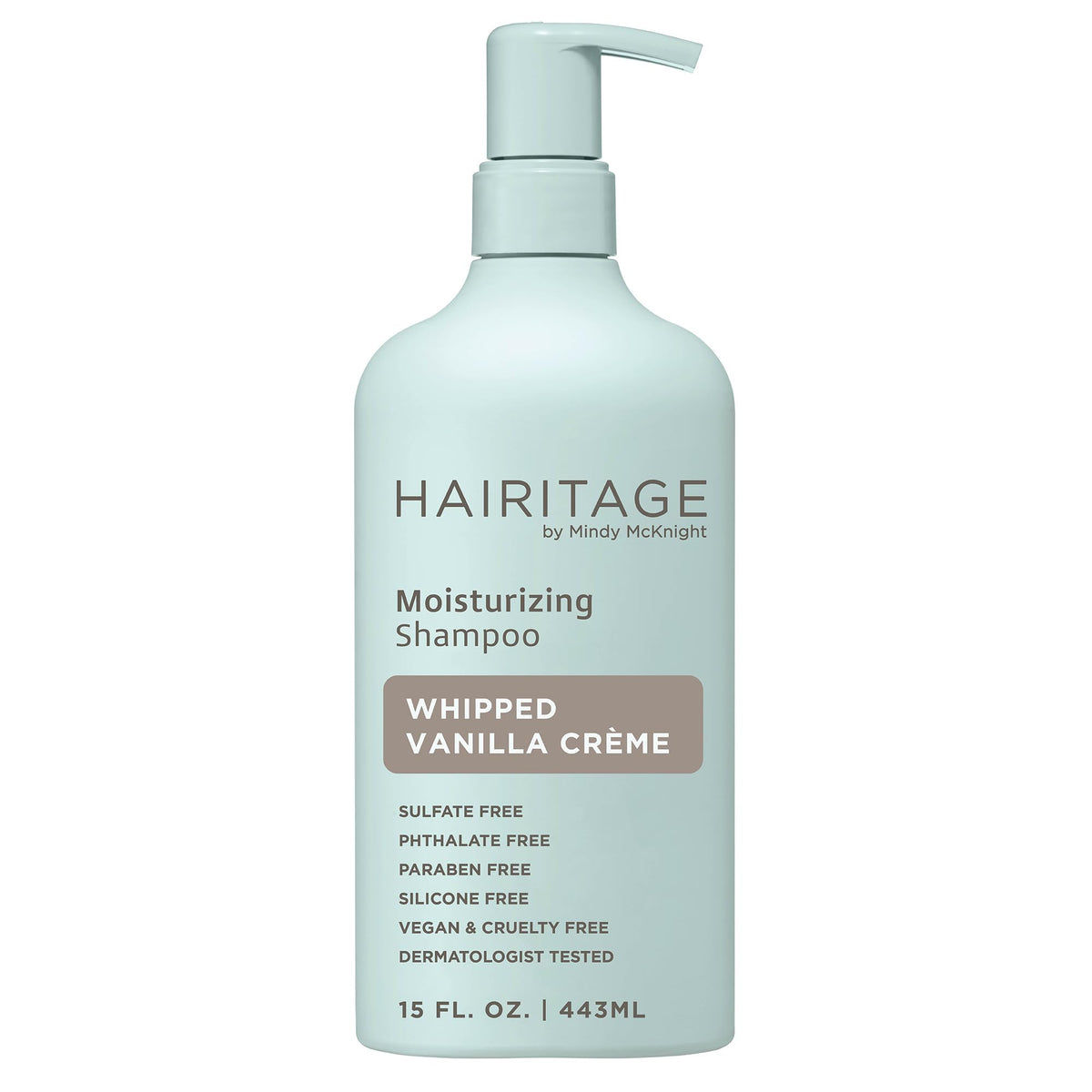 Hairitage front bottle showing label and clean vanilla benefit