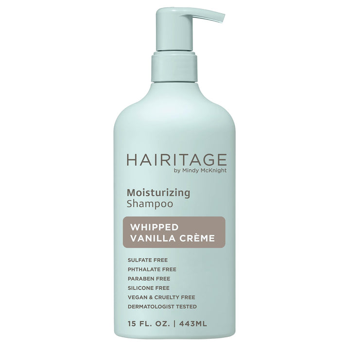 Hairitage front bottle showing label and clean vanilla benefit