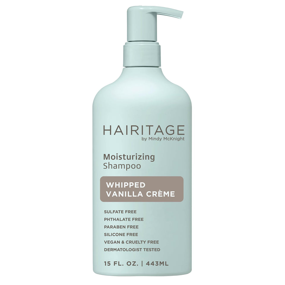 Hairitage front bottle showing label and clean vanilla benefit