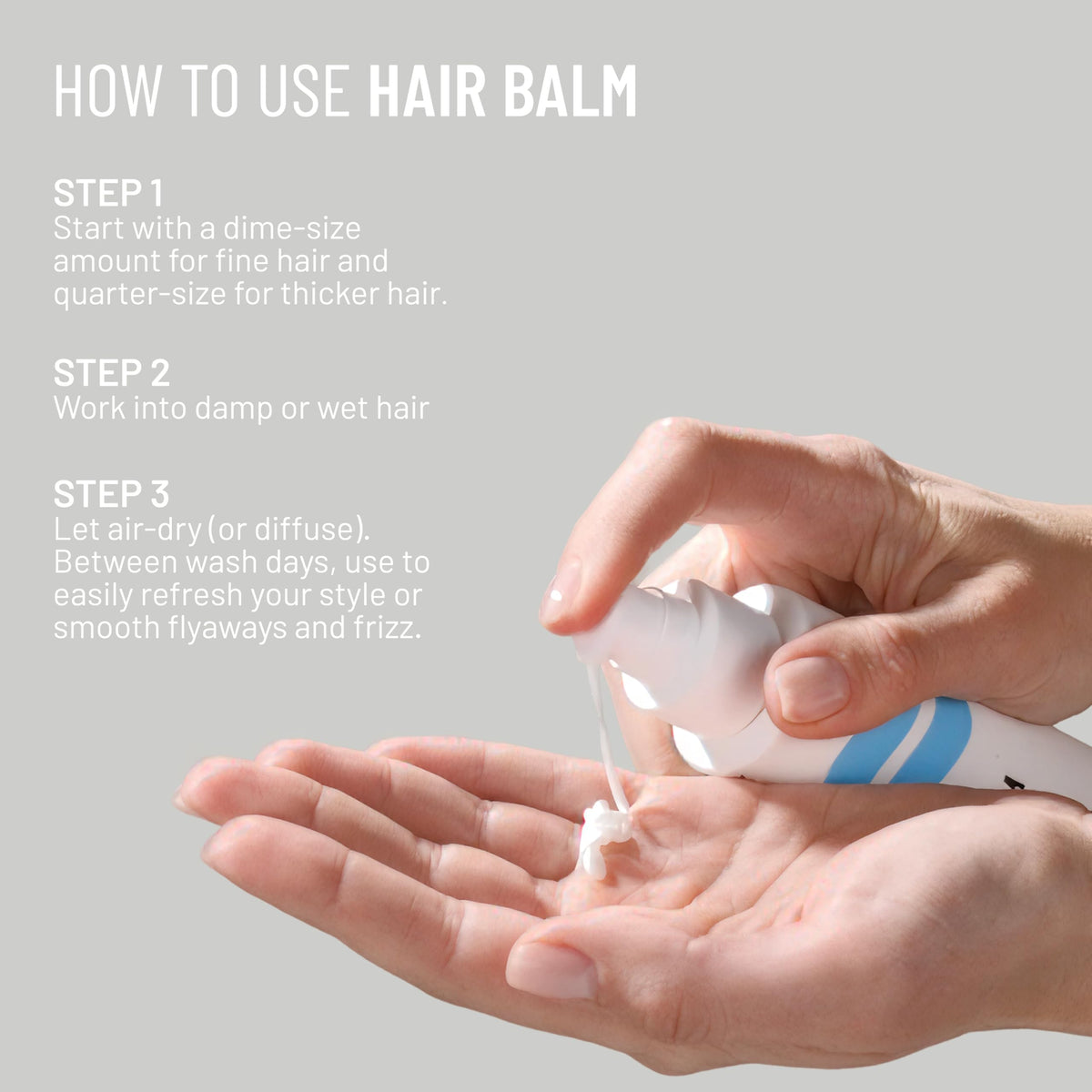 Hairstory applying balm to damp hair for defined, frizz-free drying