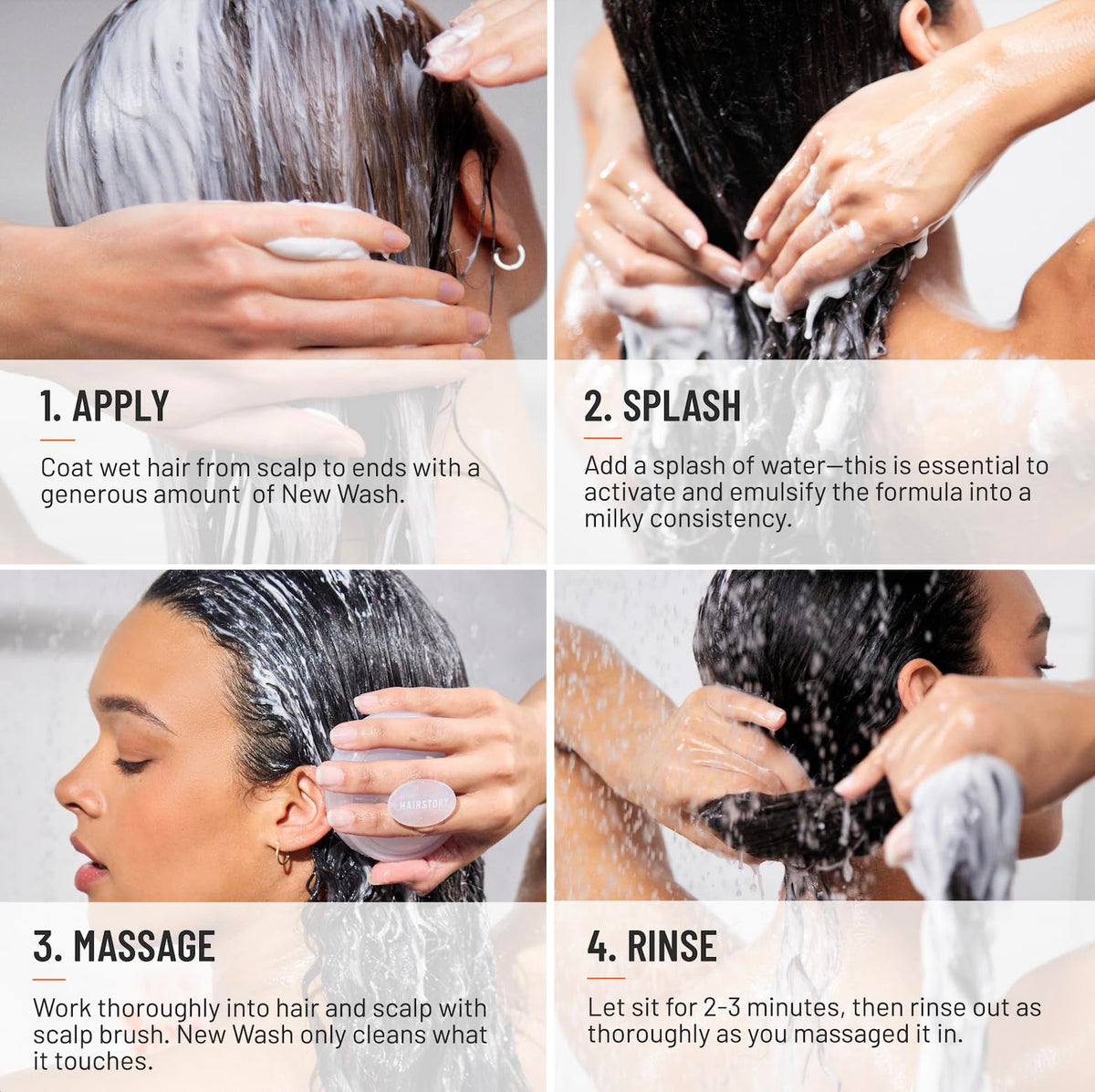 Hairstory New Wash next to common objects showing 8 fl oz scale benefit