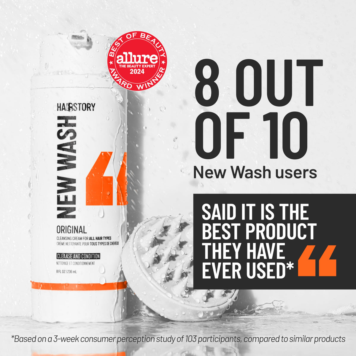 Hairstory New Wash ingredients display with oils and aloe showing natural formulation benefit