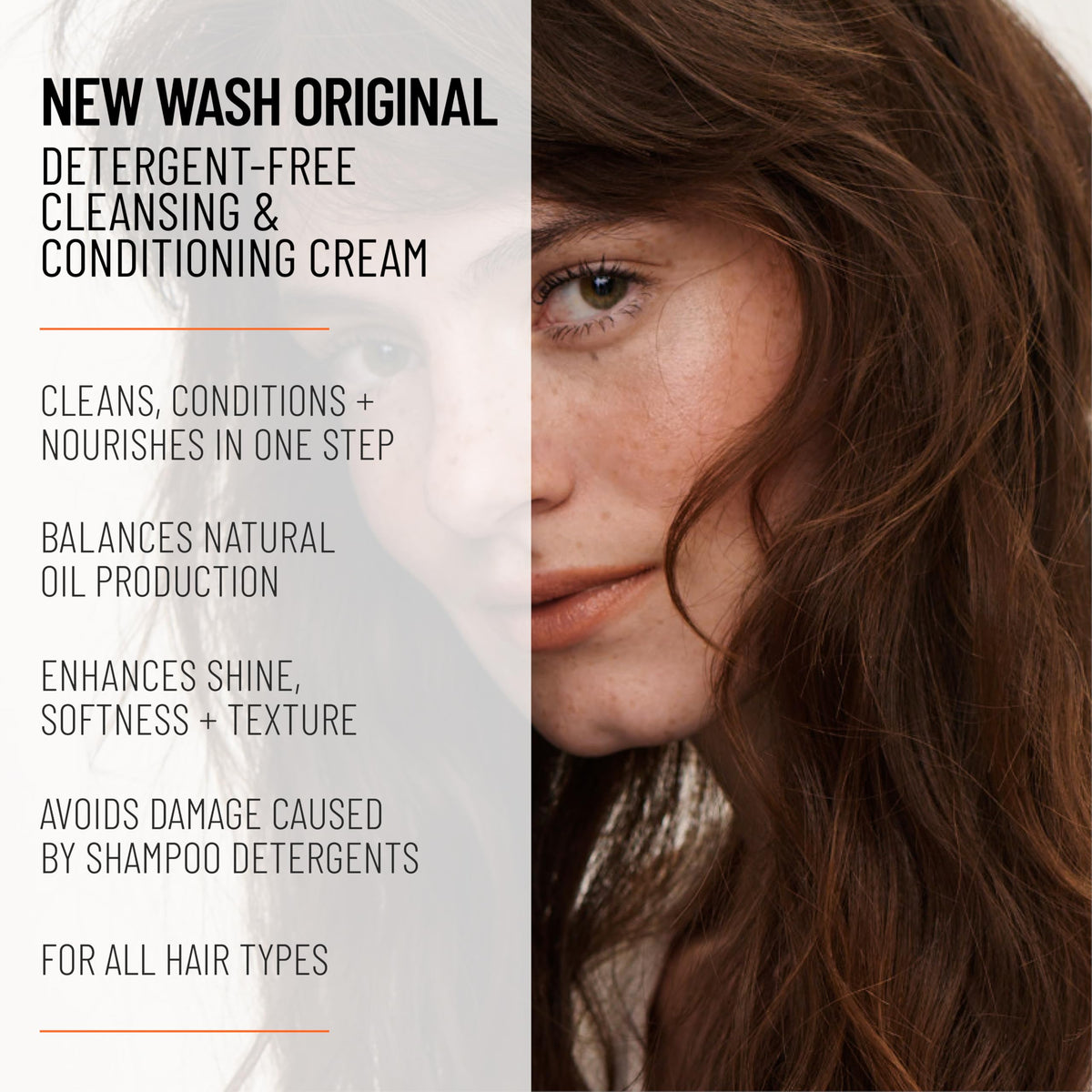 Hairstory New Wash creamy texture poured to show non-foaming formula and gentle cleansing