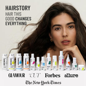 Hairstory New Wash bottle in bathroom lifestyle scene showing sustainable refill benefit