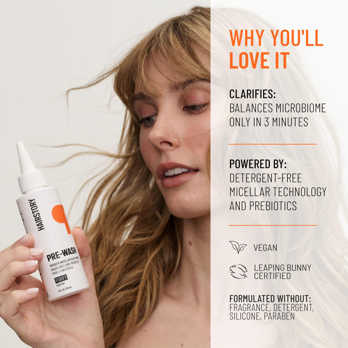 Hairstory Pre-Wash being applied to a scalp demonstrating targeted root cleansing