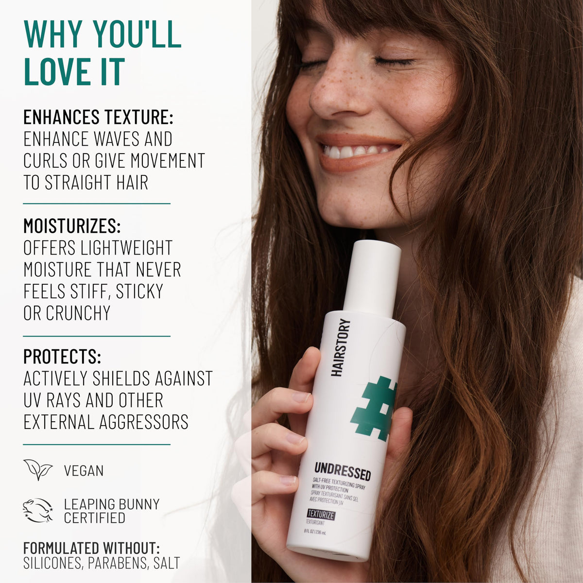 Hairstory Undressed being sprayed on damp hair to create beachy waves