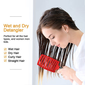 Hairstreaq brushing a child’s wet hair demonstrating pain-free detangling and calming effect