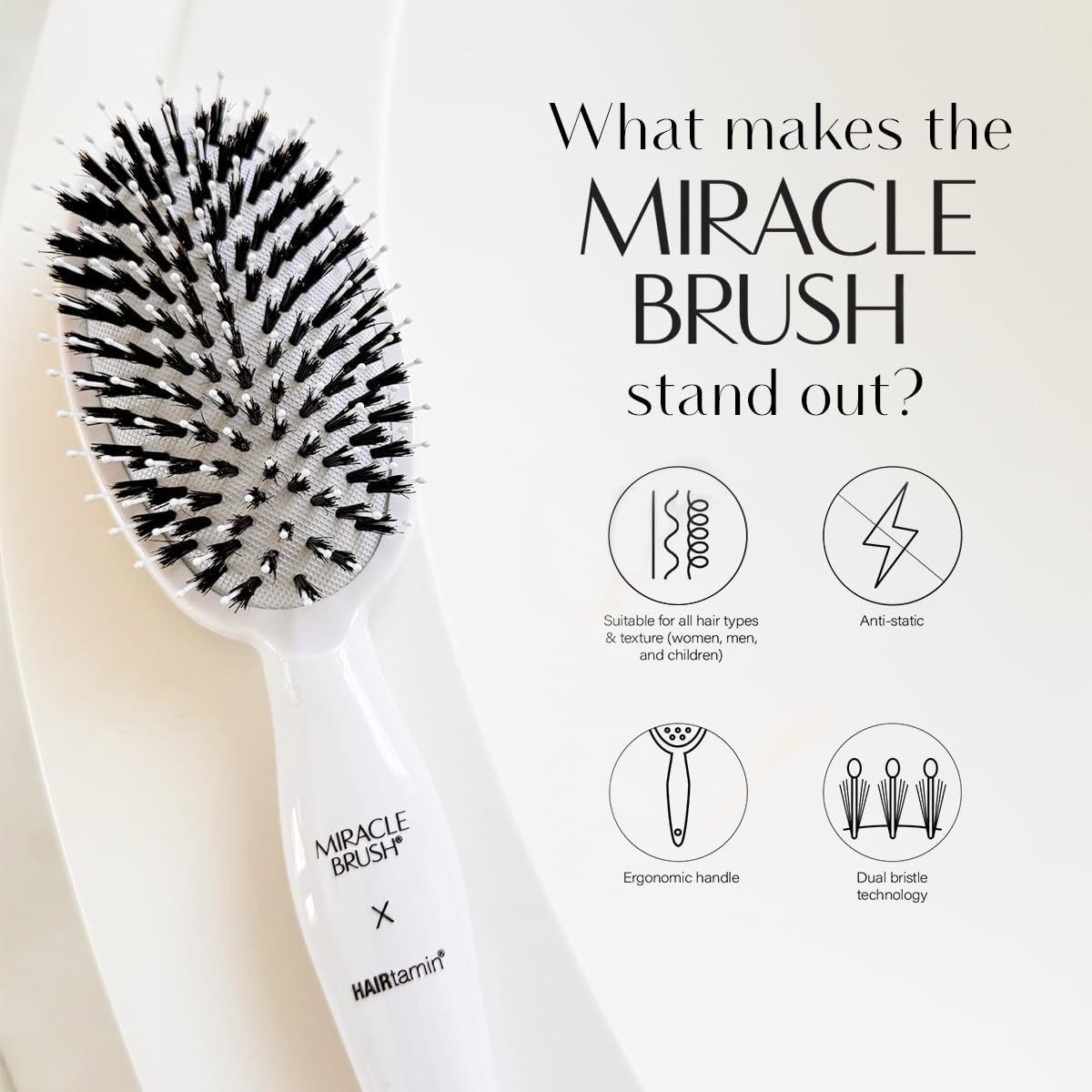HAIRtamin bristle close-up with microsphere tips for gentle detangling