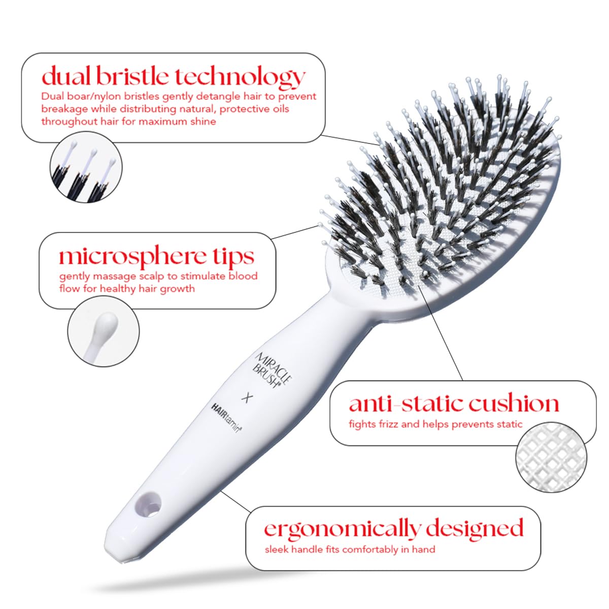 HAIRtamin brush used during blow-dry to reduce frizz and add shine