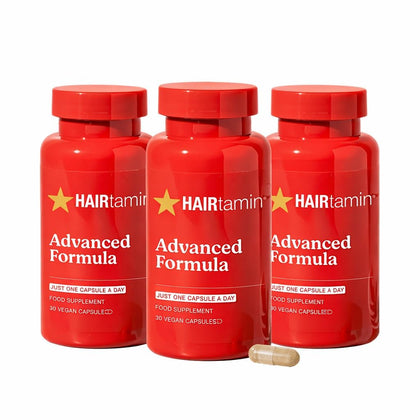 HAIRtamin front packaging showing bottle and brand benefits