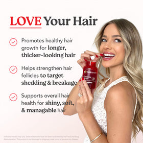 HAIRtamin ingredients label displaying non-GMO and vitamin information for transparency