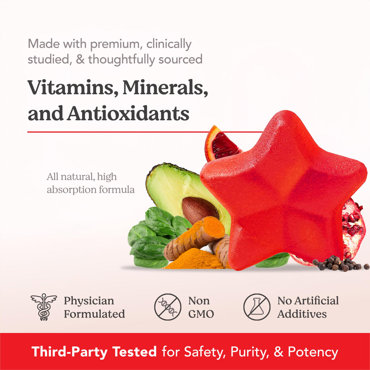HAIRtamin gummy next to hand for size comparison demonstrating portable servings