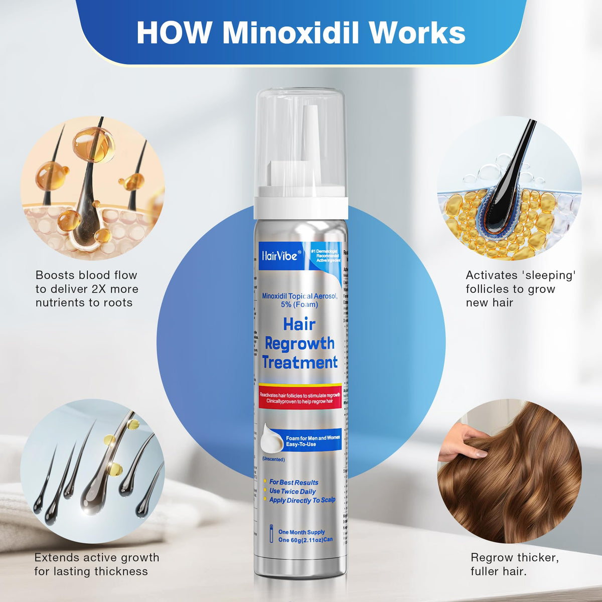 HairVibe applied to thinning scalp area close-up demonstrating targeted absorption