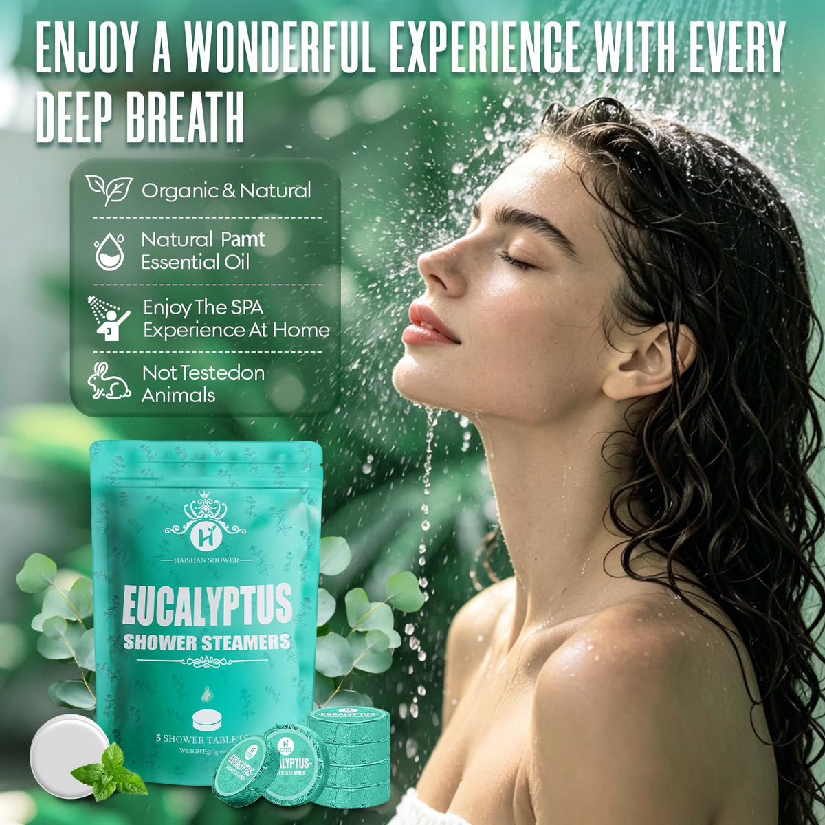 HAISHAN SHOWER single steamer closeup showing texture and concentrated essential oil benefit