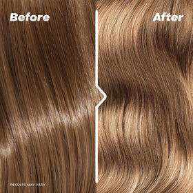 Hally Hair before and after strand comparison showing 2–3 shade lift visual