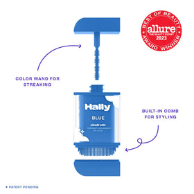 Hally Hair blue application close-up demonstrating even color payoff