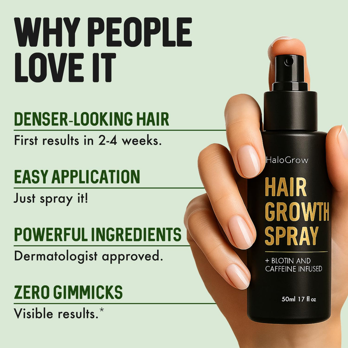 HALOGROW serum texture close-up highlighting lightweight absorption