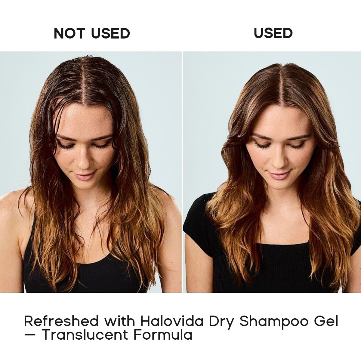 HALOVIDA hands applying gel demonstrating easy rub-in and instant transparency