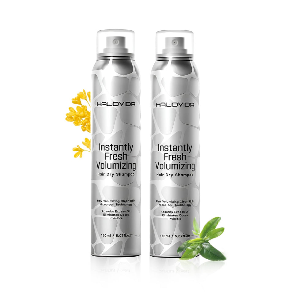 HALOVIDA front packaging showing spray can and volumizing benefit