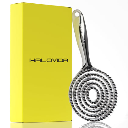 HALOVIDA front view of brush and packaging showing design benefit