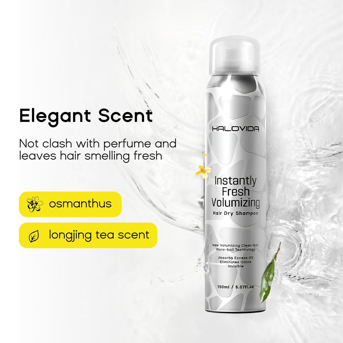 HALOVIDA held in hand to show travel-friendly 5.07 fl oz size