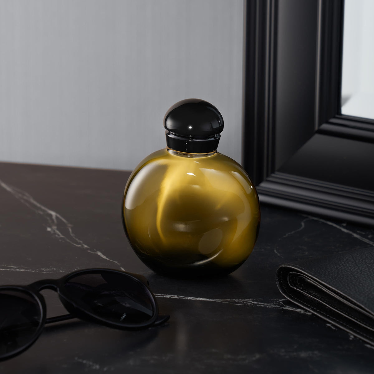 Halston fragrance ingredients flatlay with citrus and wood for modern balance