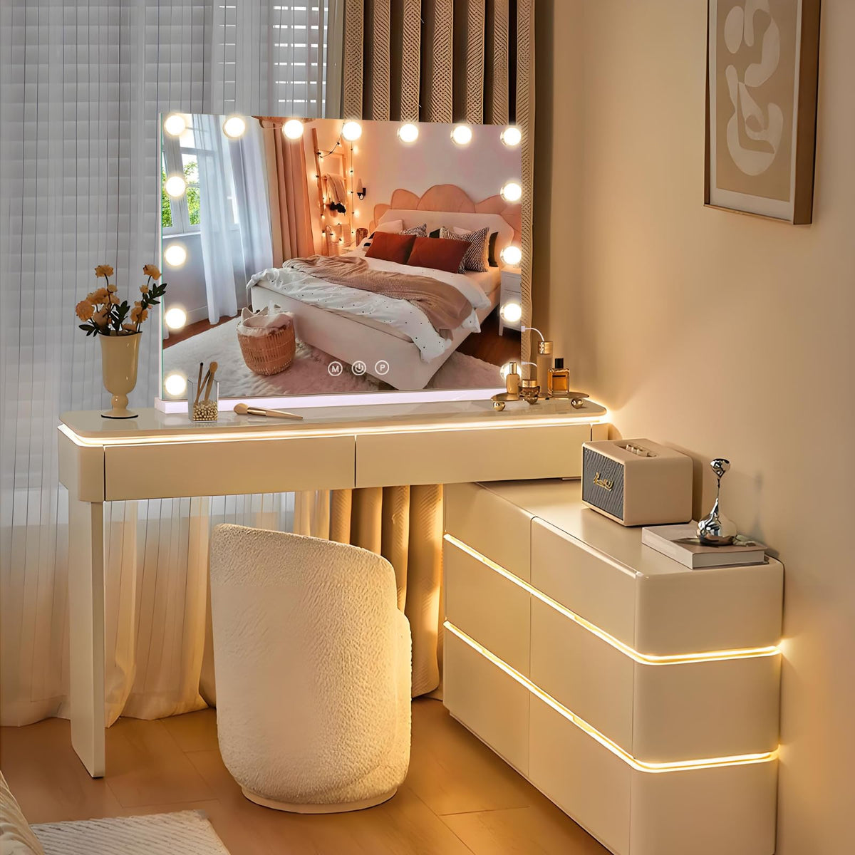 halumao tabletop use makeup setup showing large viewing area and grooming precision benefit