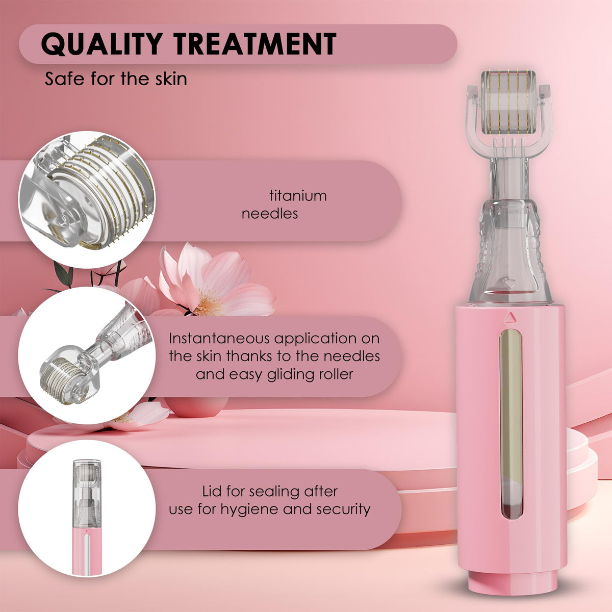 HAMINOS roller in use on lips showing controlled serum application for smoothness