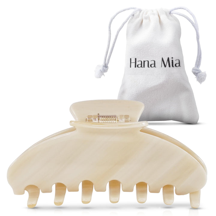 Hana Mia creme claw front view showing elegant design and secure hold