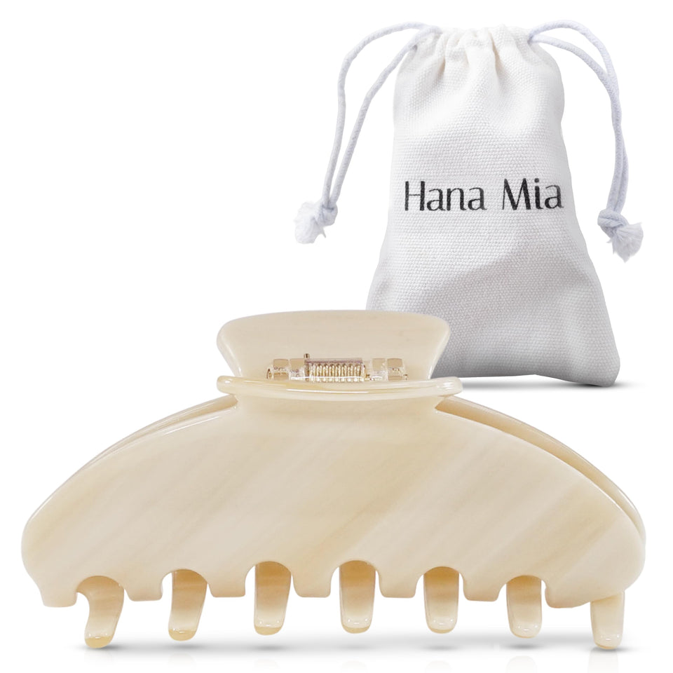 Hana Mia creme claw front view showing elegant design and secure hold