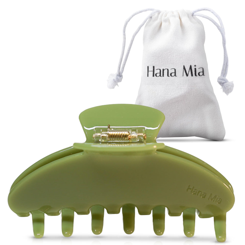 Hana Mia front view green claw clip showing polished acetate and chic color benefit