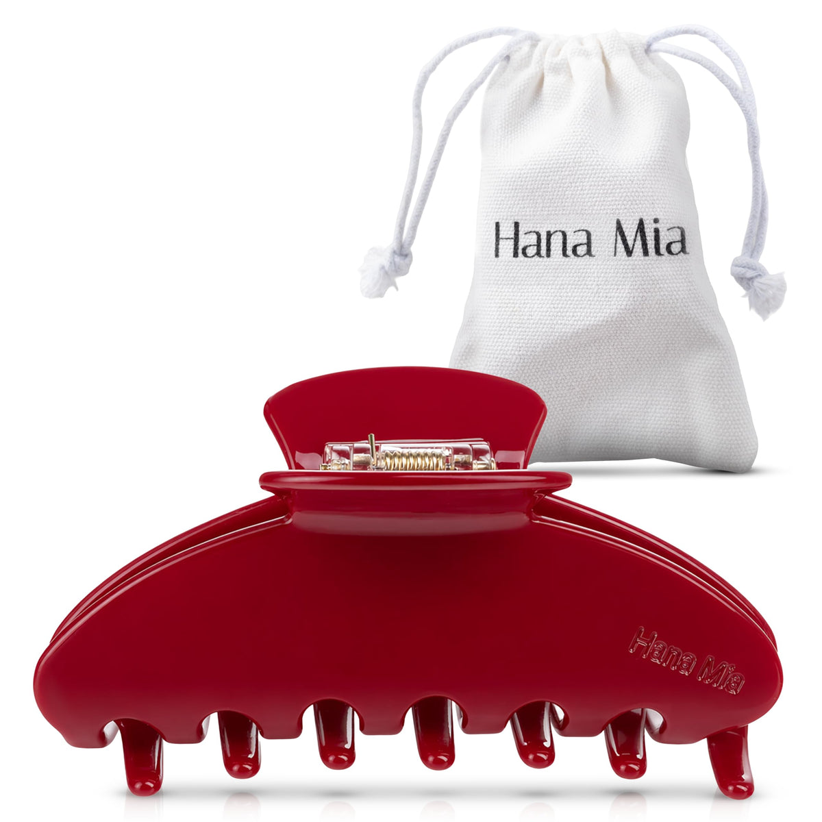 Hana Mia front view of red 4-inch clip showing sleek shape and chic color