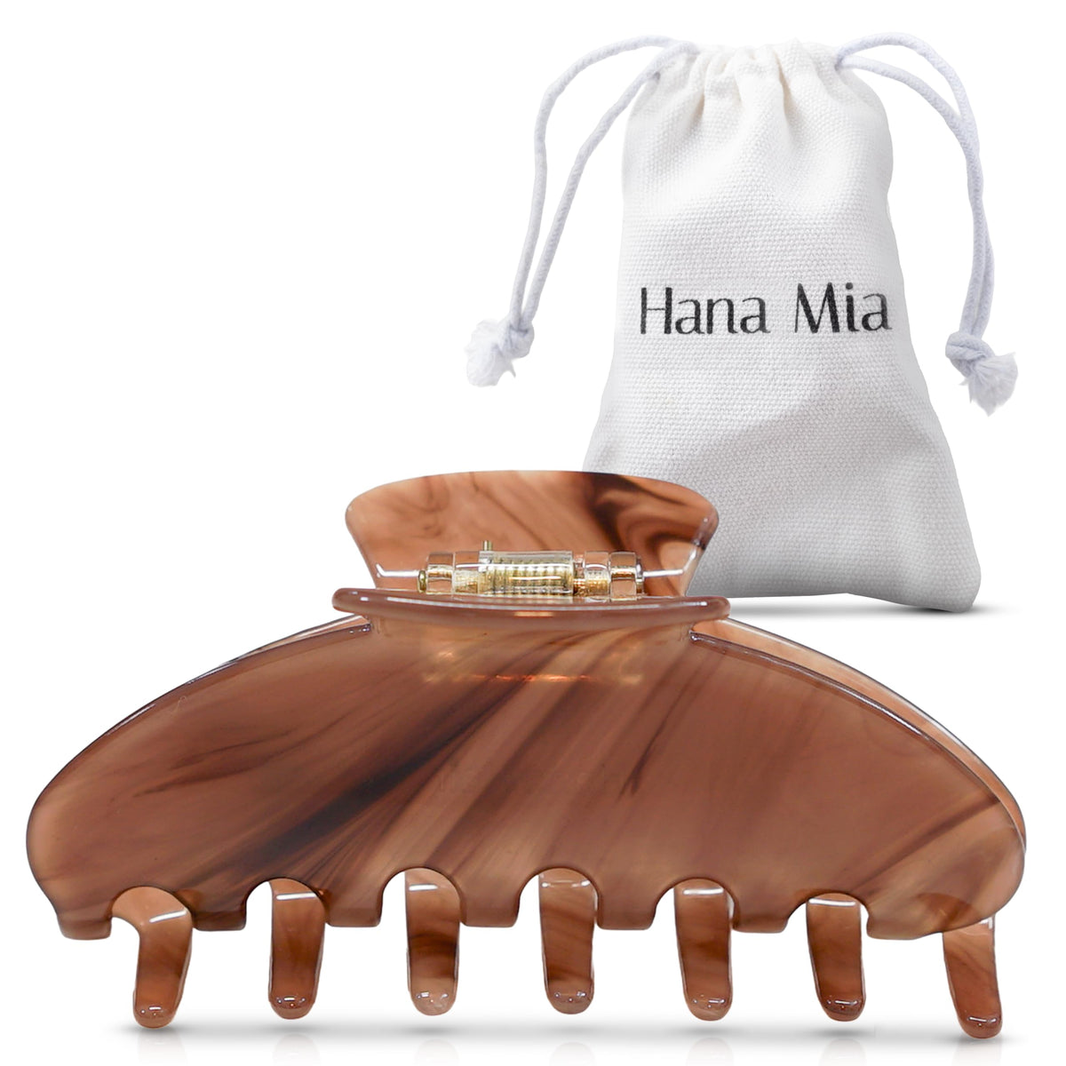 Hana Mia front view of mocha acetate clip showing glossy finish and elegant shape for polished styles