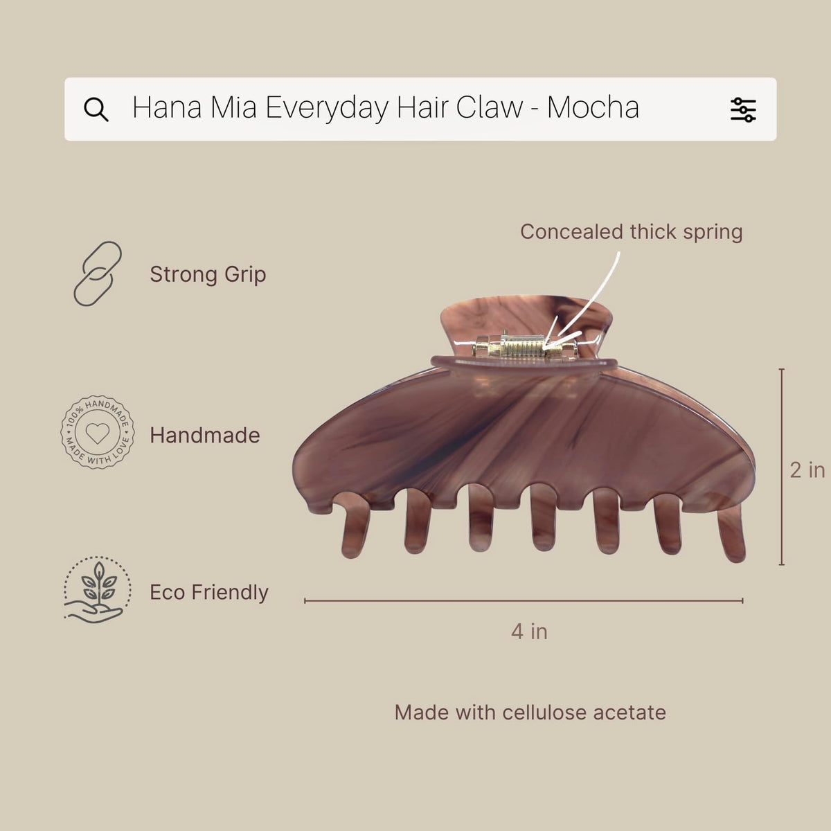 Hana Mia clip worn in long hair demonstrating secure hold and comfortable all-day wear