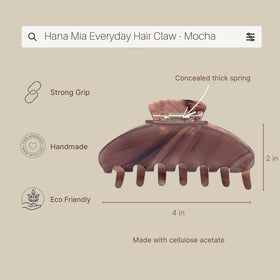Hana Mia clip worn in long hair demonstrating secure hold and comfortable all-day wear