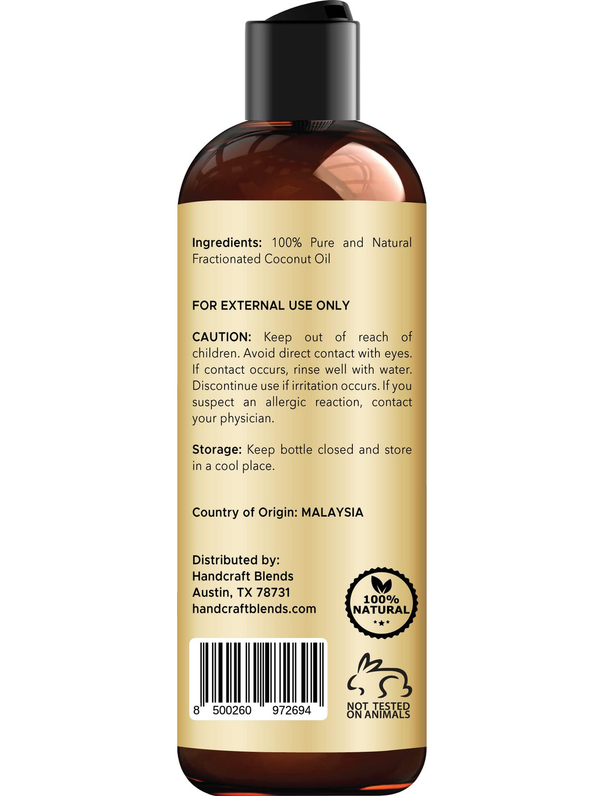 Handcraft Blends 8 fl oz bottle next to everyday items for scale