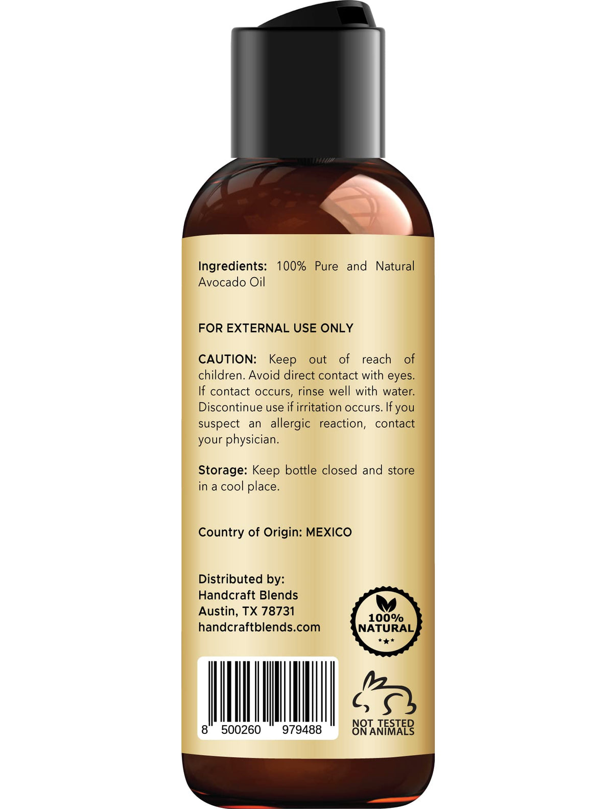 Handcraft Blends close-up label view showing cold-pressed and hexane-free benefits